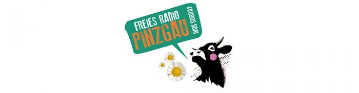 Logo Freies Radio Pinzgau wos sogga mit Kuh und gänseblümchen